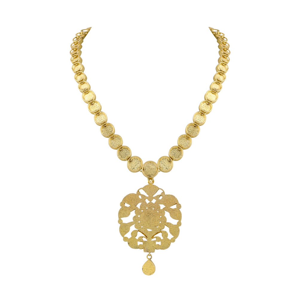 Polki Necklace with Intricate Floral Pendant